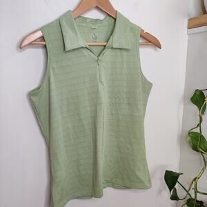 Isis Women's Light Green Ribbed Sleeveless Collared Top Size Small